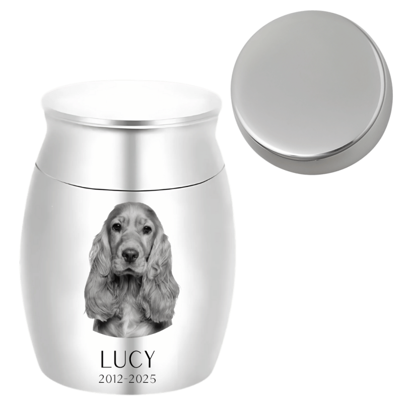 Personalised Dog Urn with Photo  – Mini Keepsake Urn with Name & Dates