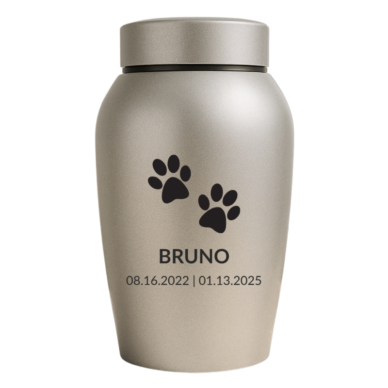 Personalised Dog Urn with Name, Dates & Paw Print Design  – Pet Memorial Stainless Steel Urn