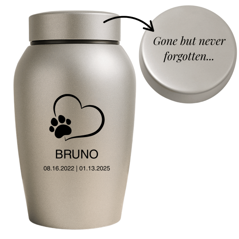Personalised Dog Urn with Name, Dates & Special Tribute on the Lid  – Pet Memorial Stainless Steel Urn