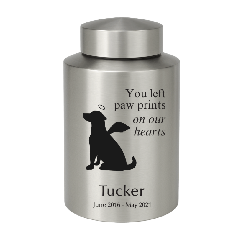 Personalised Dog Urn with Angel Pup Design – Stainless Steel Memorial Urn  with Name, Dates & Special Tribute
