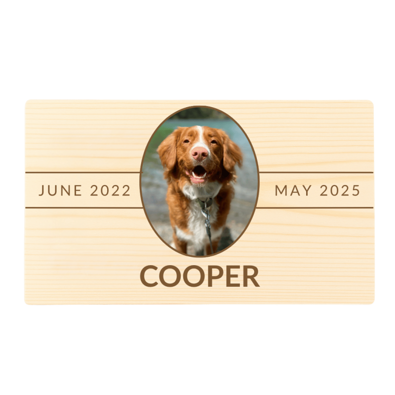 Personalised Light Wood Dog Urn with Photo – Custom Memorial Box with Name & Dates
