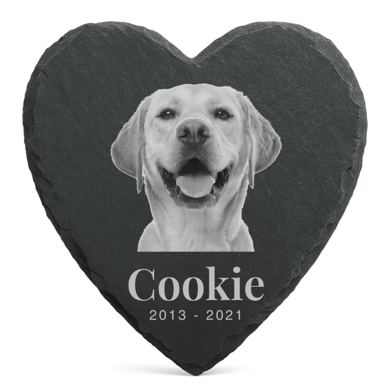 Personalised Heart Dog Grave Marker with Photo – Slate Pet Memorial Garden Plaque with Name & Dates