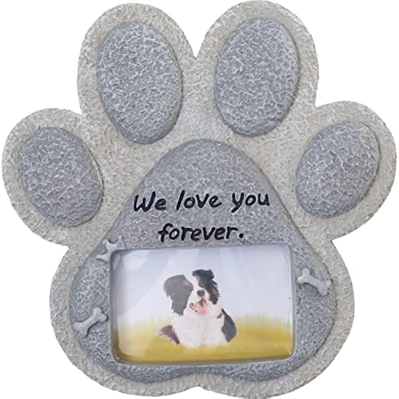 Paw-Shaped Dog Memorial Stone with Photo & Tribute – Weatherproof Resin Grave Marker for Outdoor Display