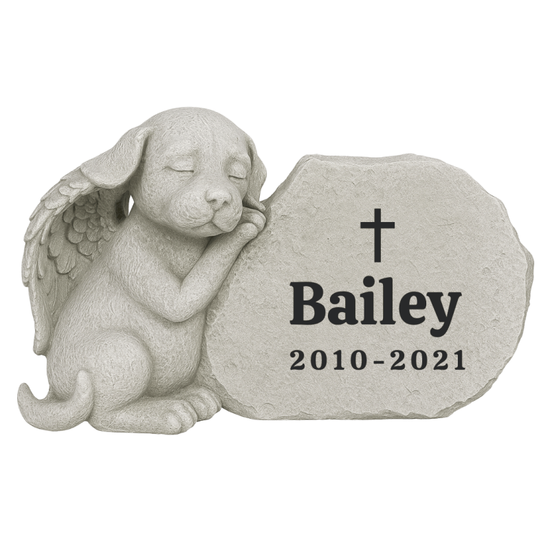 Personalised Dog Angel Memorial Headstone with Name & Dates – Weatherproof Resin Grave Marker for Garden Display