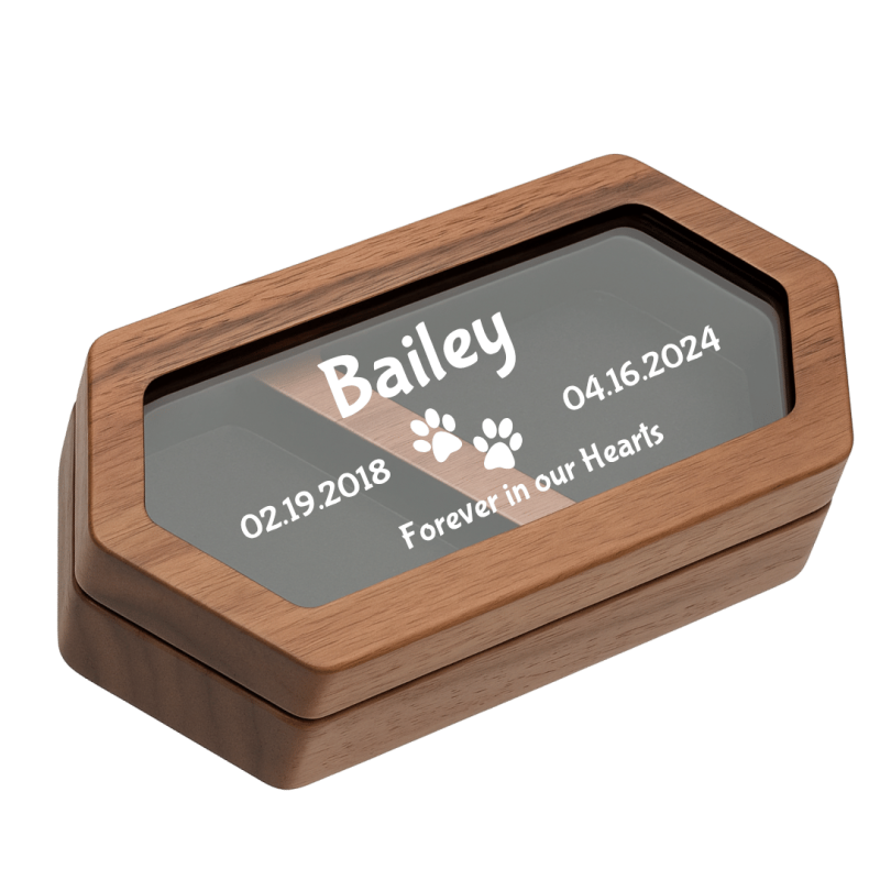 Personalised Wooden Dog Keepsake Box with Mini Paw Prints Design – Pet Fur Memorial with Acrylic Lid Engraved with Name, Dates & Tribute