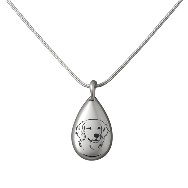 Personalised Dog Memorial Teardrop Urn Necklace – Engraved Pet Picture-to-drawing Ashes Keepsake