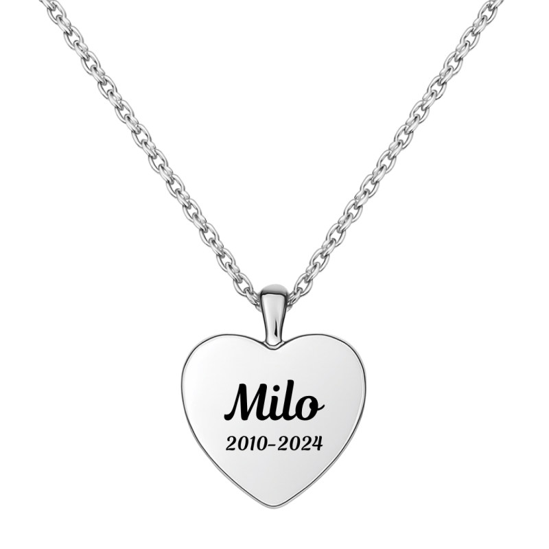 Personalised Dog Memorial Heart Urn Necklace – Engraved Pet Ashes Keepsake with Name & Dates